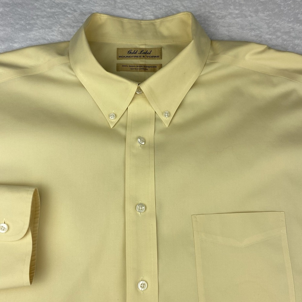 Roundtree‎ & Yorke Gold Label Dress Shirt Mens 18-34 BIG Golden Yellow No Iron